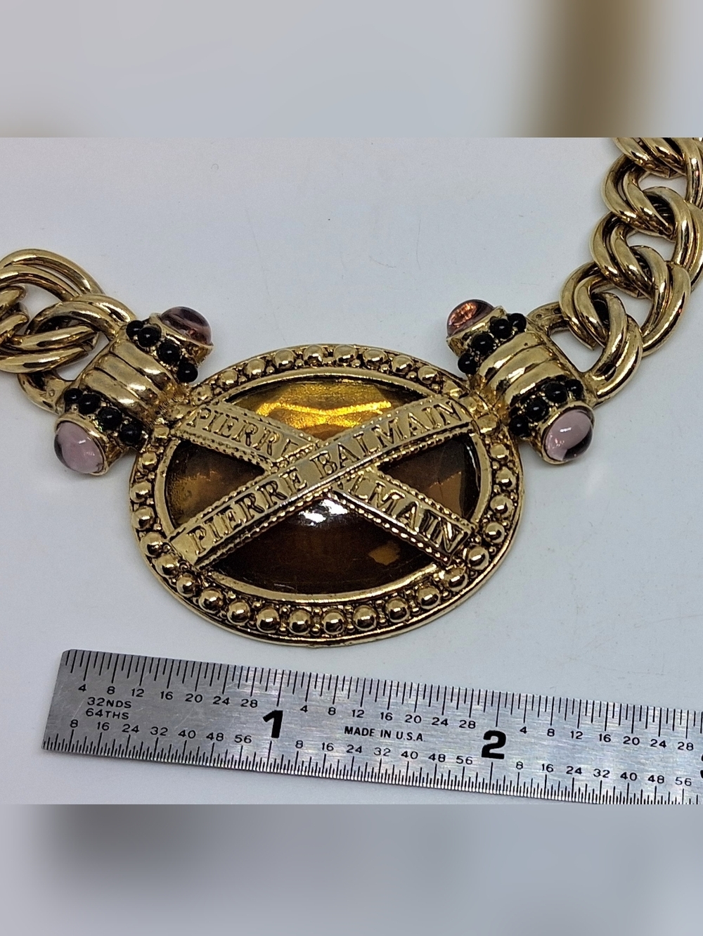 * Vintage Pierre Balmain Amber Colored Stone Gold Tone Necklace - Picture 2 of 6